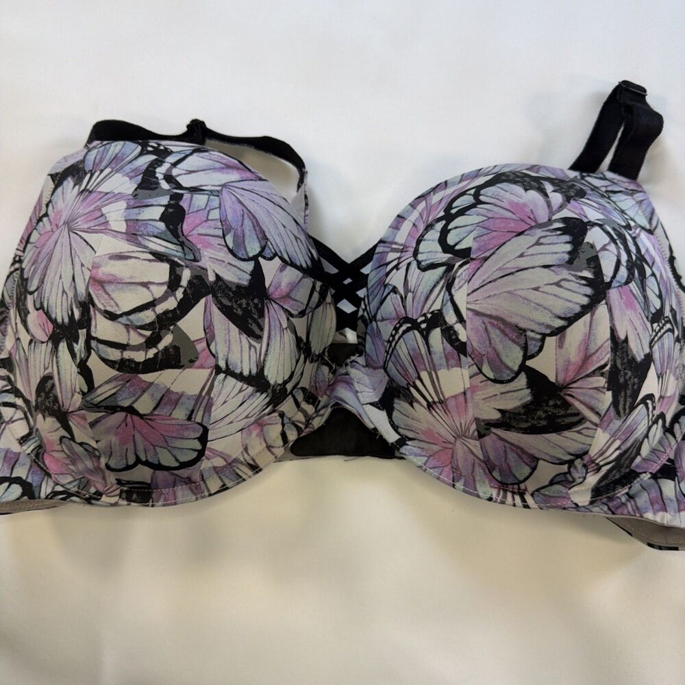 Torrid Curve Bra 44DD Butterfly Wing Print XO Plunge Back Smoothing Push Up Plus